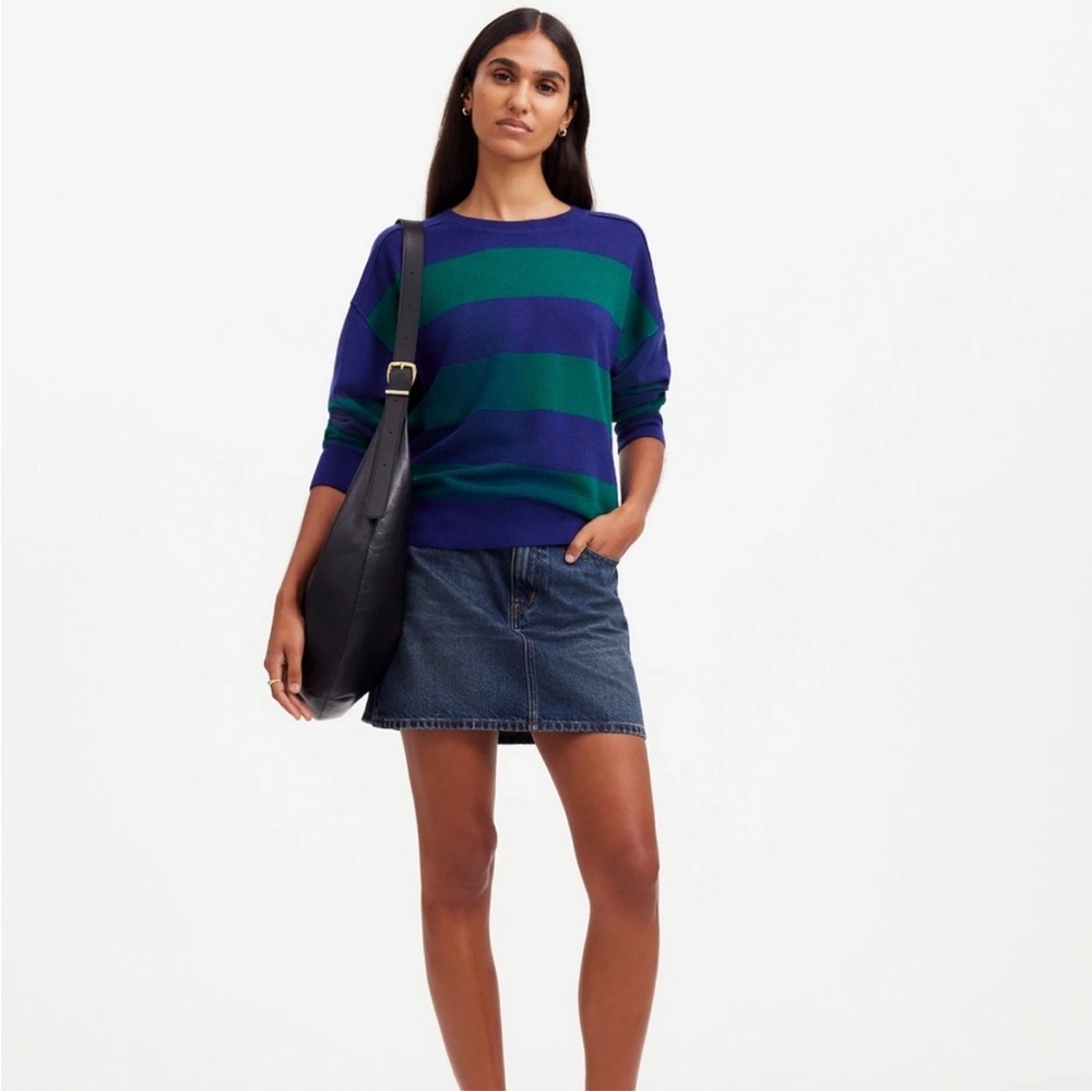 NWT Madewell Merino Wool Pullover Sweater Cobalt Green Navy Stripe L - Picture 4 of 11